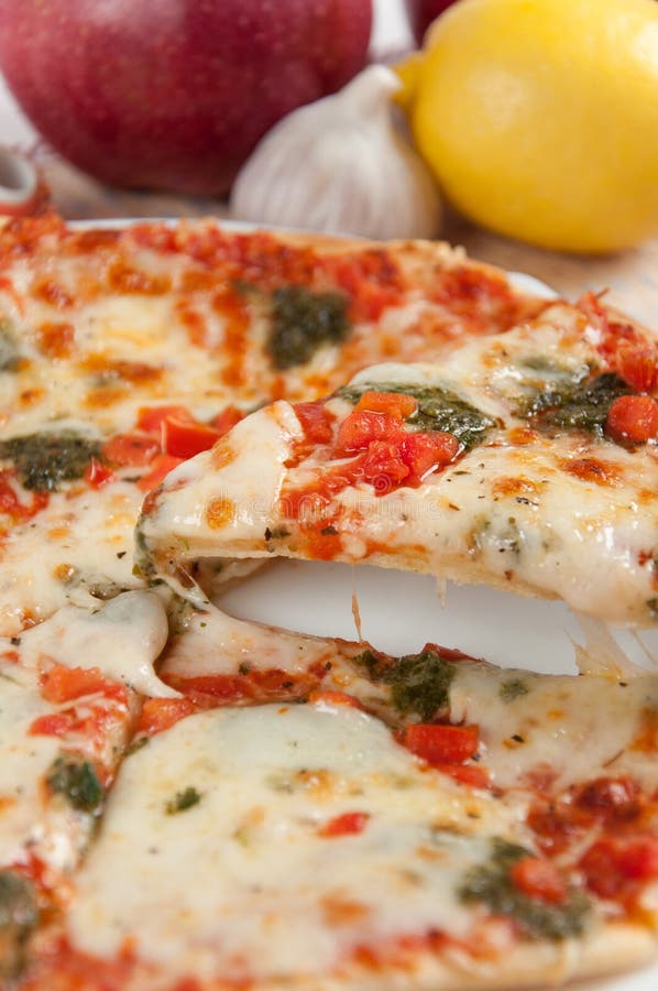 Appetizing pizza with mozzarella cheese