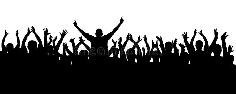 Applause cheerful crowd people silhouette. Concert, party. Funny cheering, sports fans, isolated vector.