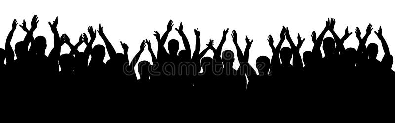 Applause people. Cheerful crowd cheering. Hands up. Silhouette vector.