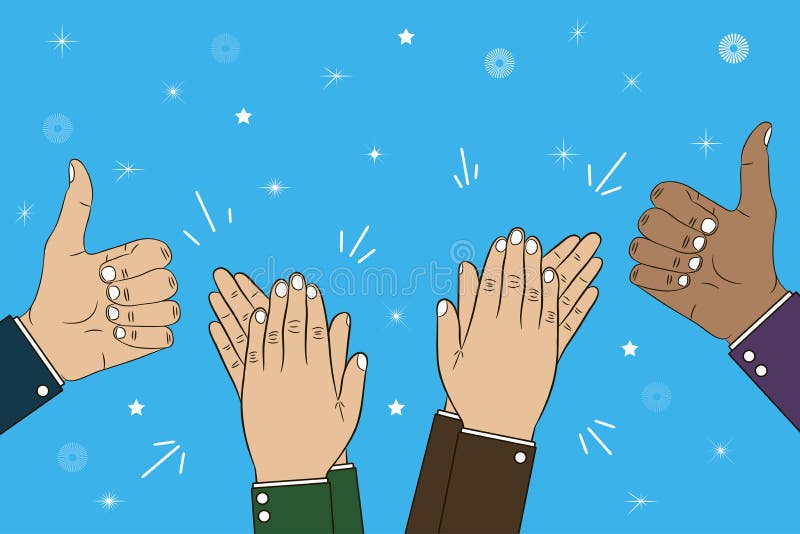 Applauso, applauso e pollice di mani sul gesto - bravo Illustrazione di concetto di congratulazioni Vettore illustrazione di stock Applauso, applauso e pollice di mani sul gesto - bravo Illustrazione di concetto di congratulazioni Vettore illustrazione di stock