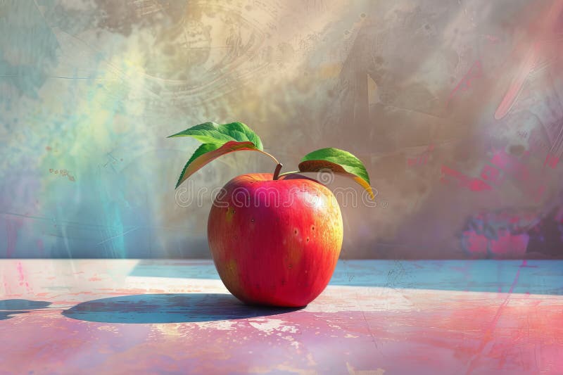 Apple with artistic overlay textures and colorful shadows royalty free stock photos