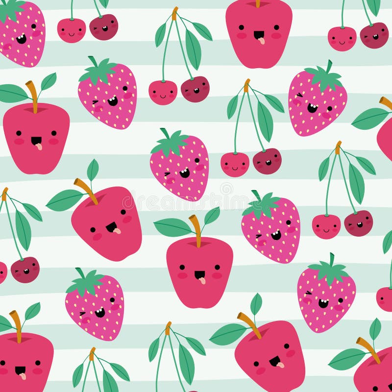 Apple Cherries and Strawberries Kawaii Fruits Pattern Set with Face Expression on Decorative Lines Color Background Stock Vector - Illustration of adorable, decorative: 109426376 Apple Cherries and Strawberries Kawaii Fruits Pattern Set with Face Expression on Decorative Lines Color Background Stock Vector - Illustration of adorable, decorative: 109426376