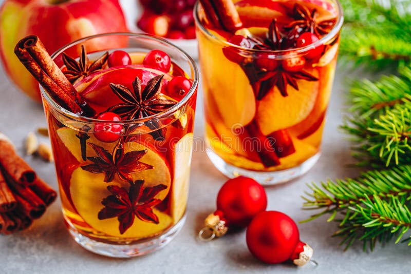 Apple cider mulled wine hot toddy or christmas punch in glass
