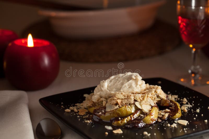 Apple, Cinnamon and Mascarpone Dessert Stock Photo Image of candle