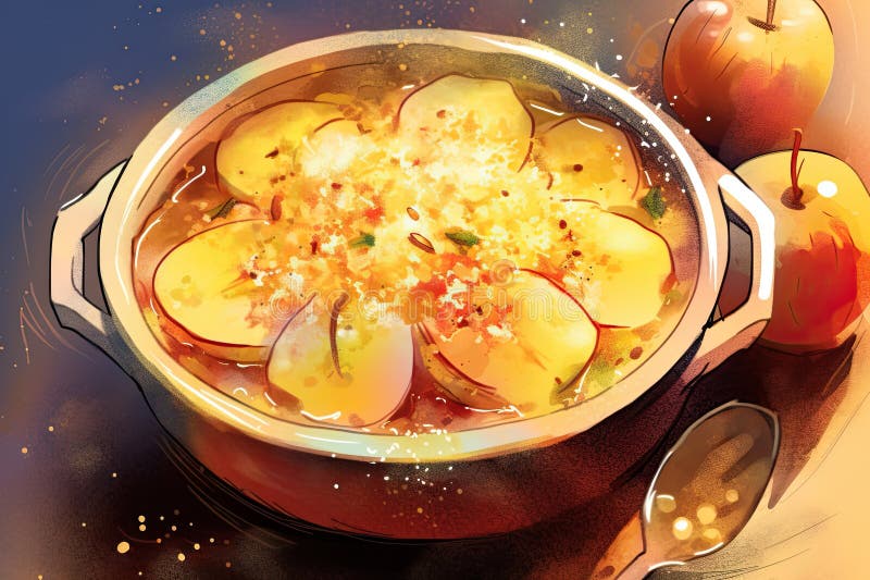 Apple Crumble Illustration Made with Generative AI Tools Stock Photo