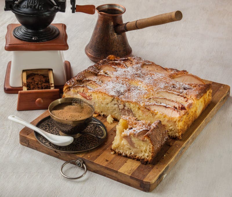 Apple Danish Cake with a Cup of Coffee Stock Photo Image of danish