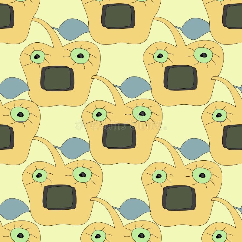 Apple face cartoon and seamless pattern stock illustration