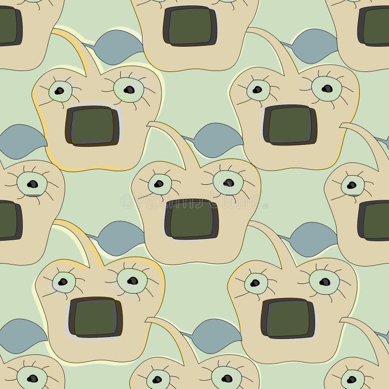 Apple face cartoon and seamless pattern stock illustration