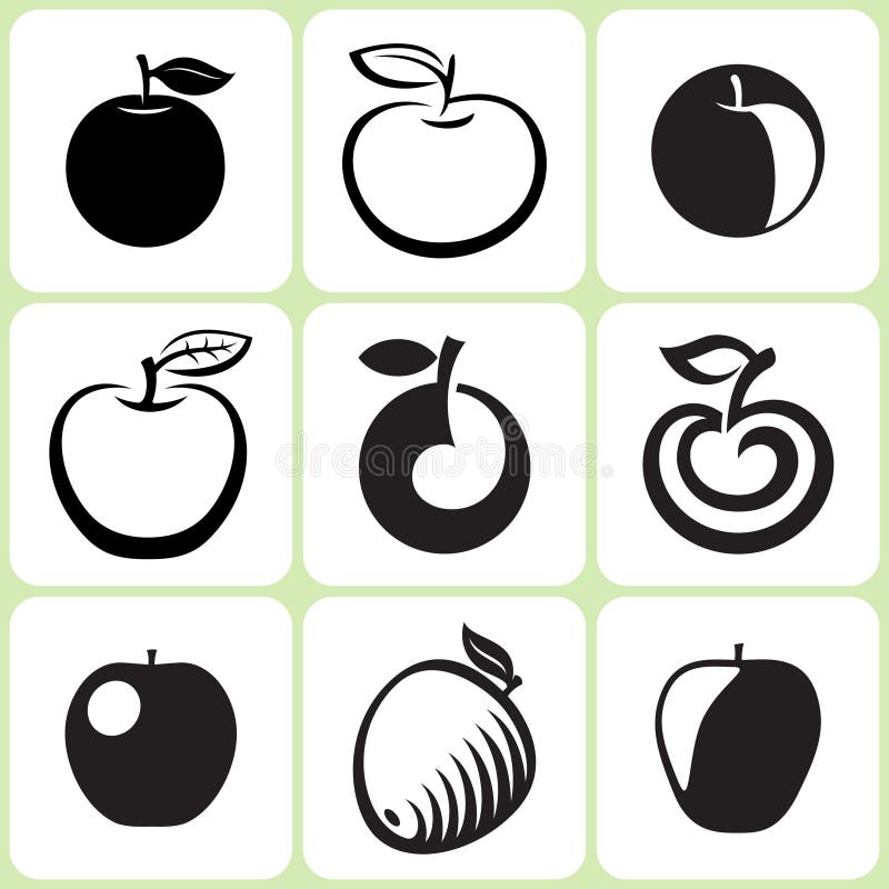 Set Apple Fruit Iconen stock illustratie