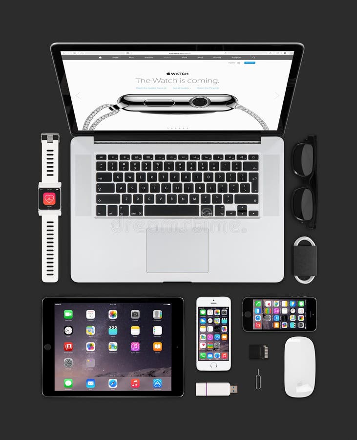 Apple-Gerättechnologie-Modell bestehendes macbook, ipad, iphone lizenzfreie stockfotografie