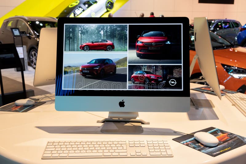 Apple iMac computer with information about the new Opel cars stock photography Apple iMac computer with information about the new Opel cars stock photography