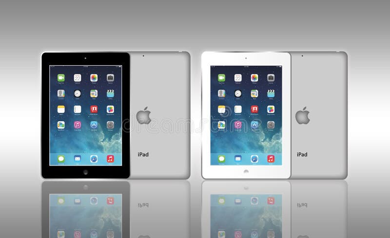 The new iconic Apple iPad Air is so thin and light and and is the most powerful and capable model yet produced. With the A7 chip, advanced wireless, and great apps for productivity and creativity — all beautifully integrated with iOS 7 — iPad Air lets you do more than you ever imagined. In more places than you ever imagined. Shown here are the two models one is a sleek black iPad and the other a cool ice white one both with a sleek grey reverse side.