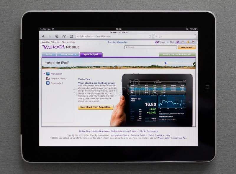 Apple Ipad showing Yahoo web page on screen.