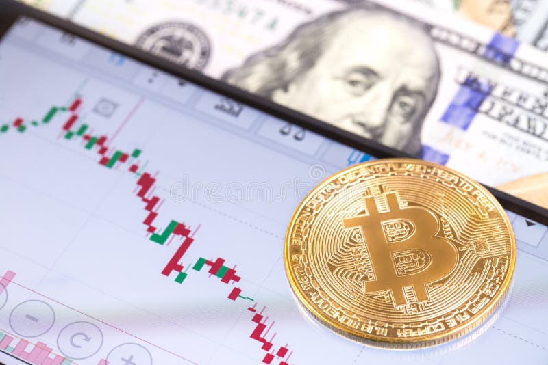 Apple iPhone 8+ and chart with bitcoin, dollars. Ekaterinburg, R royalty free stock photography Apple iPhone 8+ and chart with bitcoin, dollars. Ekaterinburg, R royalty free stock photography
