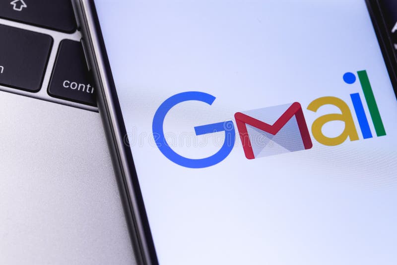 Apple iPhone with Gmail logo on the keyboard. Russia - October 0 stock image