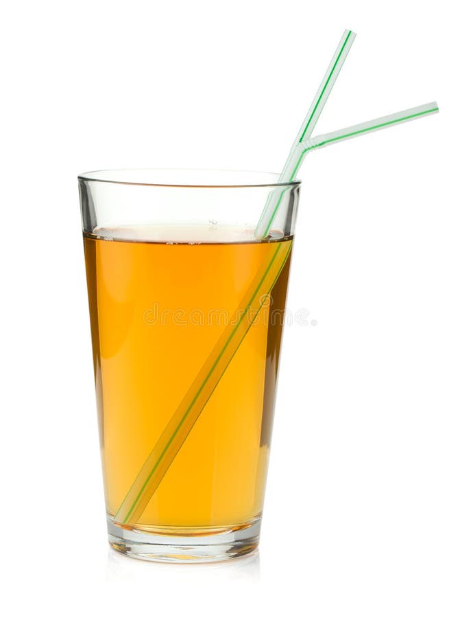 Apple juice in a glass with drinking straws