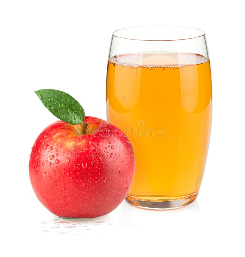 Apple juice in a glass and red apple