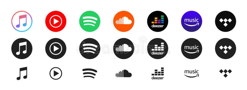 Apple music, spotify, youtube misic, soundcloud, deezer, tidal, amazon music. - Collection of popular Music streaming services