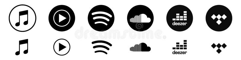 Apple Music, Spotify, YouTube Music, SoundCloud, Deezer, Tidal is a set of logos for popular music streaming services. Vector. Apple Music,Spotify,YouTube Music