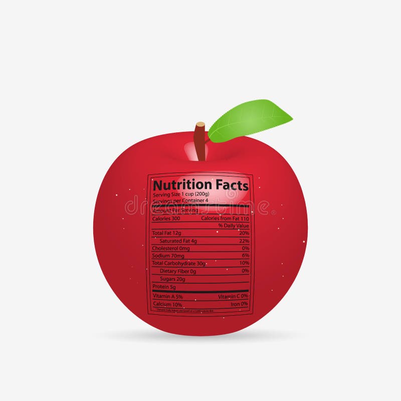 Apple With Nutrition Facts Label. Stock Vector Illustration of