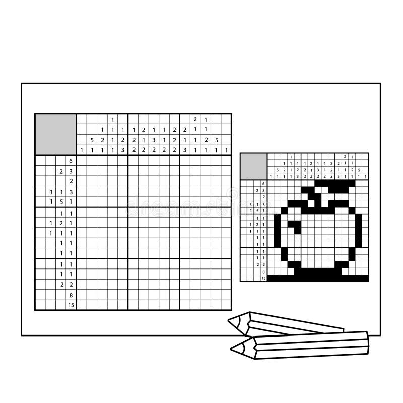 Puzzle de pintar por número (nonogram), jogo educacional para crianças,  apple