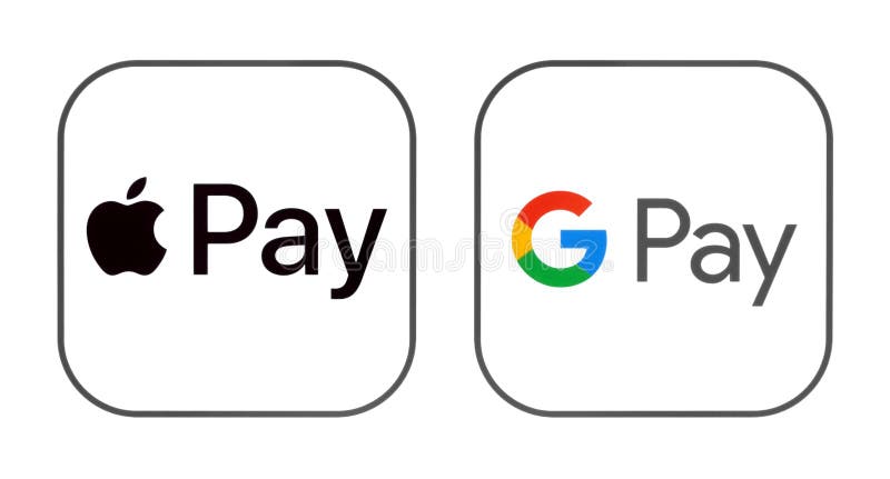 Kiev, Ukraine - March 01, 2019: Apple Pay and Google Pay icons printed on paper. Apple Pay is a mobile payment & digital wallet service. Google Pay is a digital wallet platform & online payment system