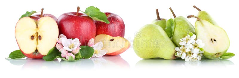 Apple and pear apples pears fruit red green fruits slice isolate stock images