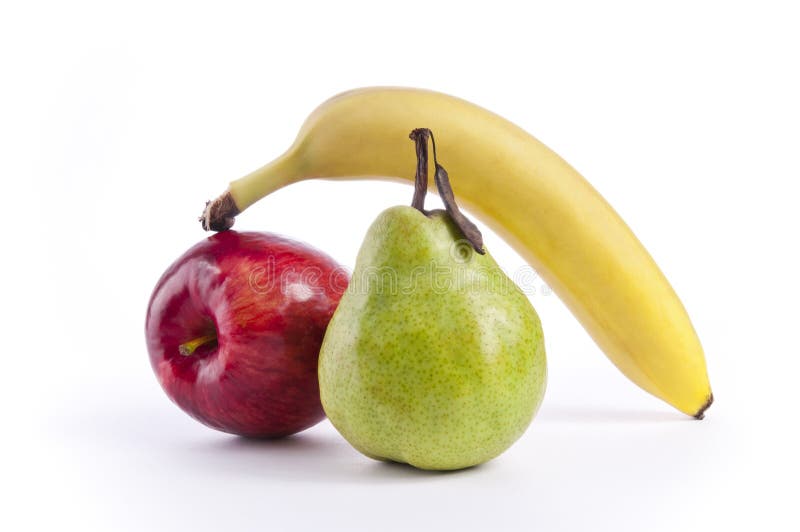 Apple, Pear and Banana stock image. Image of banana, white 22769717