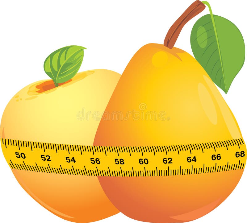 Apple and pear with measuring tape