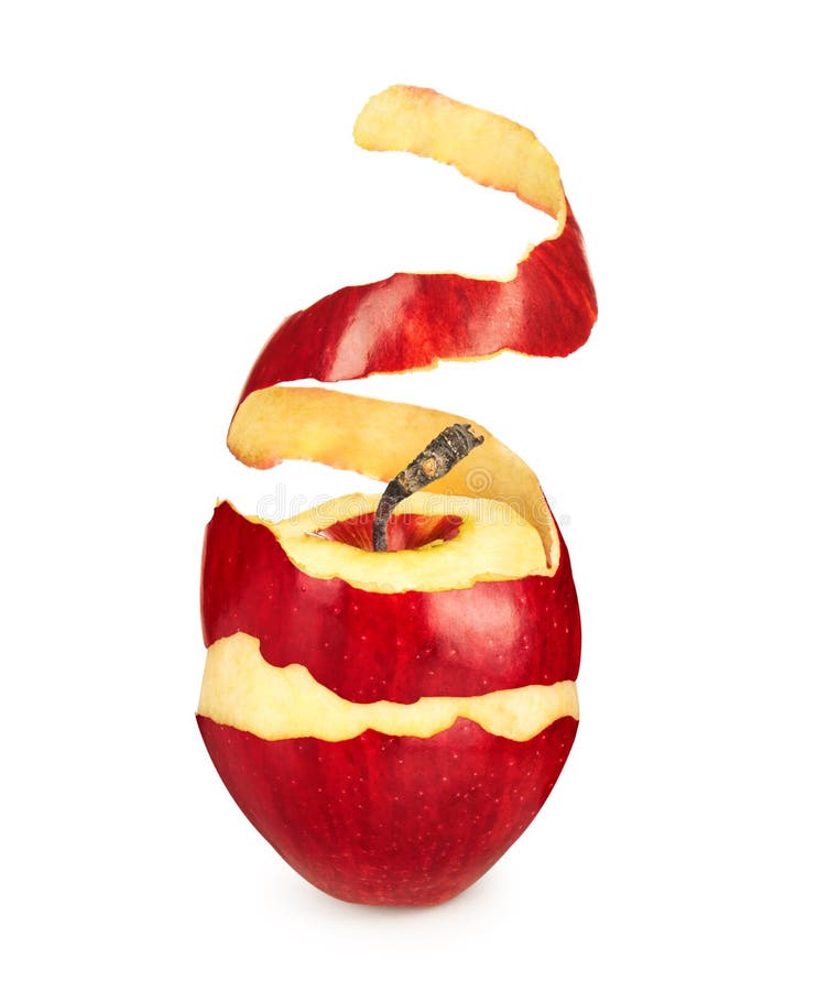 Red Apple in a Spiral of Peel Stock Image Image of fruit, ripe 35545545