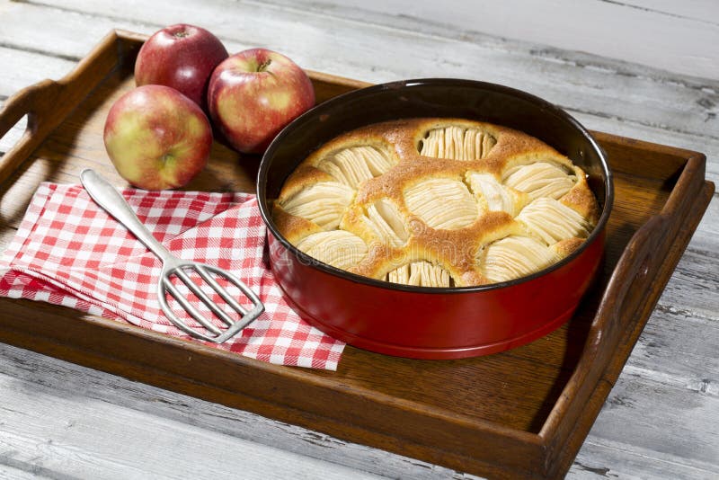 Apple Pie in Baking Dish on Tablet Stock Photo Image of cake, indoor