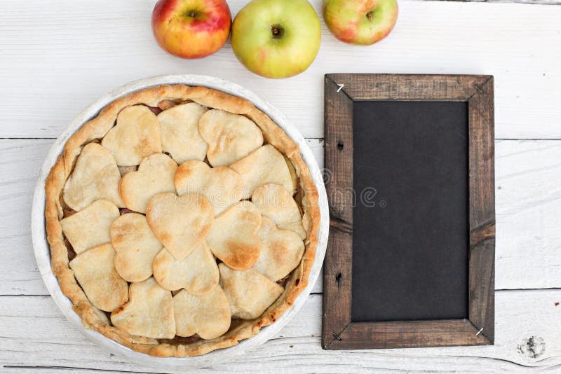 Apple Pie with Heart Shaped Crust Topping with Chalkboard Stock Image