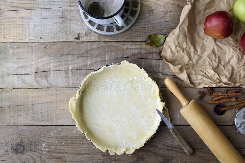 Apple pie making background stock photography