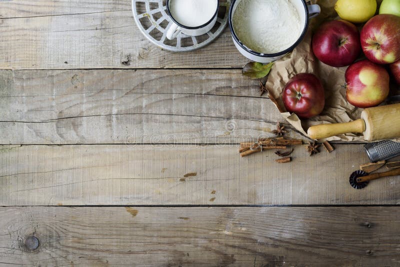 Apple pie making background stock image