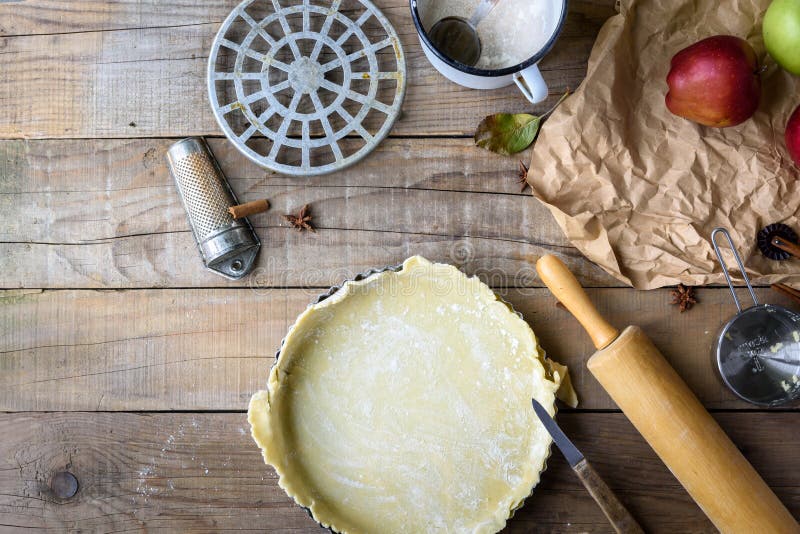 Apple pie making background stock photography