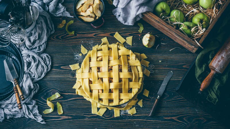 Apple pie making process, cutting off the edges