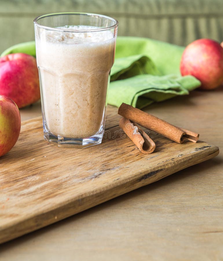 Apple Pie Protein Smoothie Drink with Almond Milk Stock Photo Image