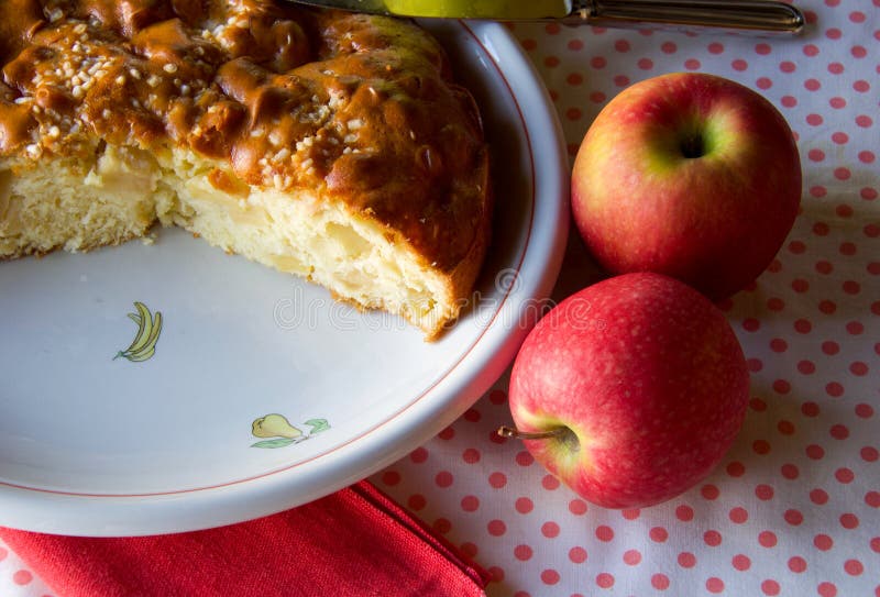 Apple Pie on a Table Near Two Red Apple. Stock Photo Image of gourmet