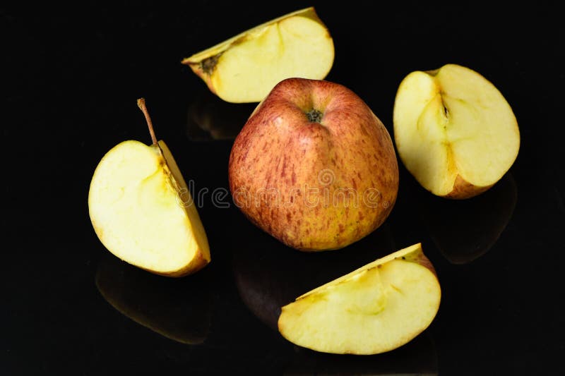 Apple Pieces on Isolated Black Background Stock Image Image of