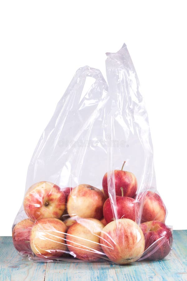 Applefruit in plastic zak stock foto. Afbeelding bestaande uit