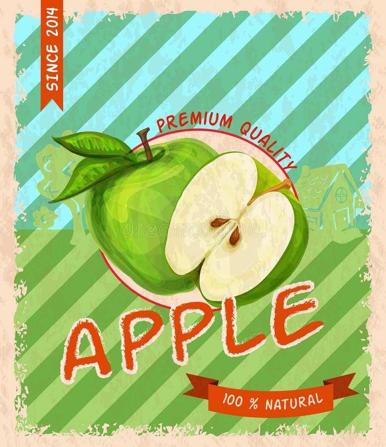 Apple retro affisch stock illustrationer Apple retro affisch stock illustrationer