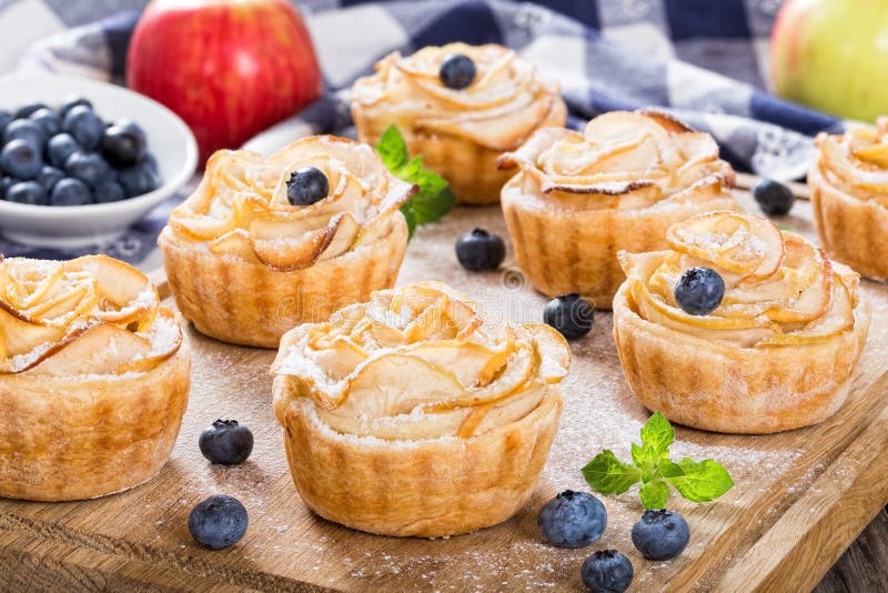 Apple Rose Cake or Cupcake, Top View, Selective Focus Stock Photo