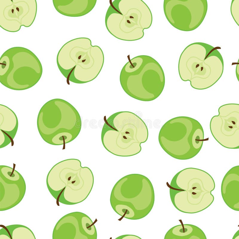 Apple Seamless Vector Pattern. Green Apple Pattern on White Background ...