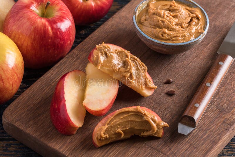 Apple Slices with Peanut Butter Stock Photo - Image of healthy, snack