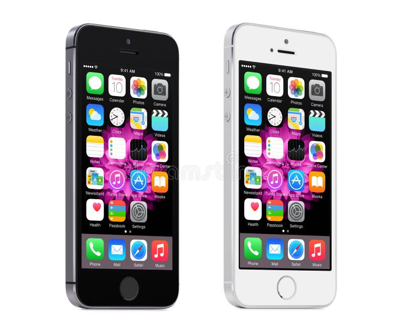 Apple Space Gray and Silver iPhone 5S displaying iOS 8, designed
