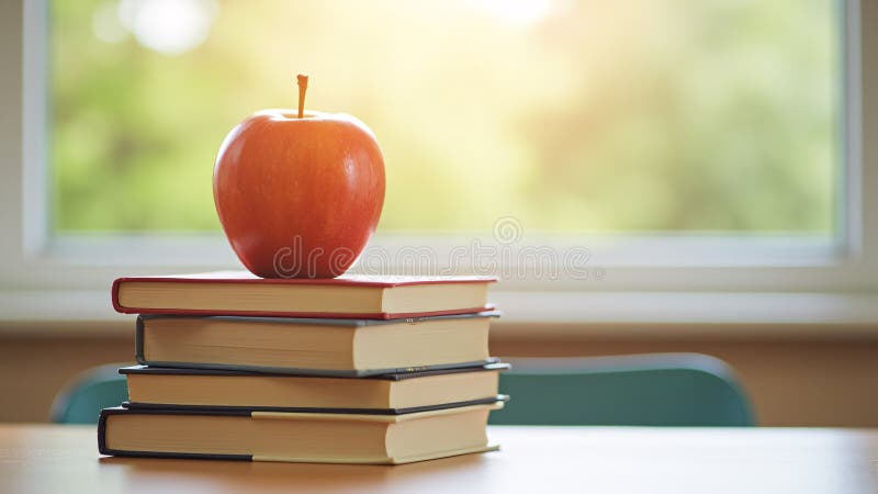 Apple on Stack of Books stock illustration