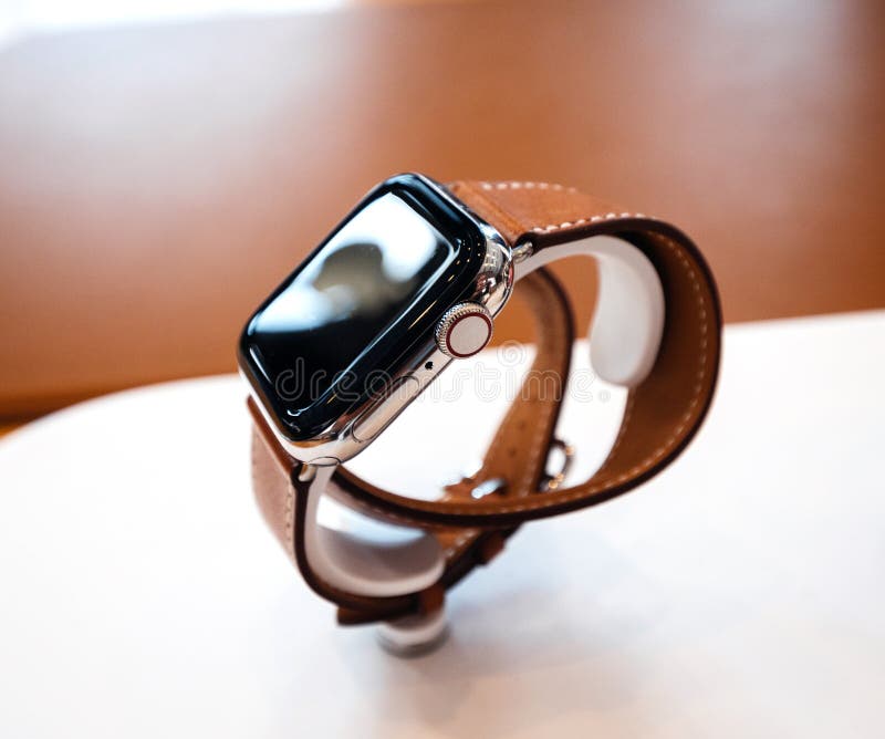 Apple Store with luxury Hermes Apple Watch Series 4 wearable royalty free stock photos