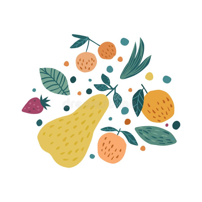 Apple, strawberry, pear and cherry berries on a white background vector illustration Apple, strawberry, pear and cherry berries on a white background vector illustration