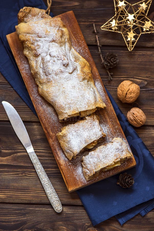 Apple Strudel for Christmas Stock Image - Image of pastry, cinnamon ...