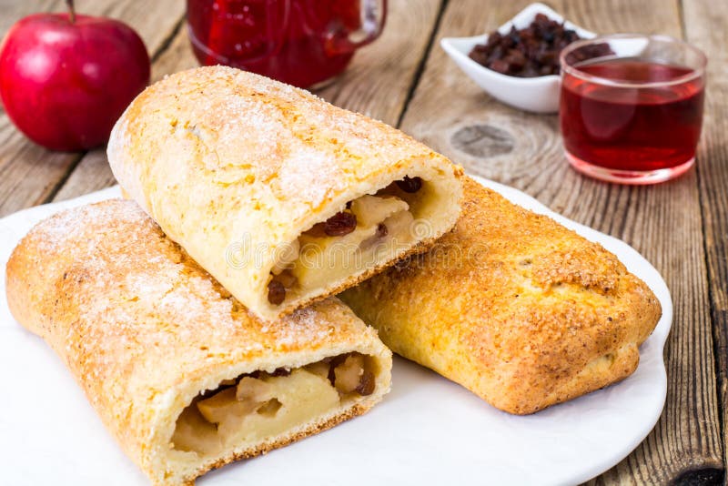 Apple Strudel with Cottage Cheese and Raisins Stock Image Image of